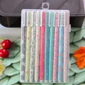 Set of 10 colorful gel pens with floral designs in a clear plastic storage case - Birds and Flowers Series A Black Ink