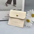 Beige microfiber suede jewelry envelope bag with gold snap button for necklaces - Inner Card Pad / Beige