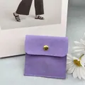 Purple suede microfiber jewelry pouch with gold snap button for rings and necklaces - Violet; 6x6 cm Insert Card (No Logo)