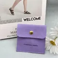Purple suede microfiber jewelry pouch with gold snap button for rings and necklaces - Violet