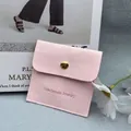 Pink suede jewelry pouch with gold snap button and handmade jewelry printing - Lotus Pink