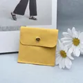 Square yellow microfiber jewelry pouch with gold snap button and debossed logo detail - Earthy Yellow; 6x6 cm Insert Card (No Logo)