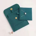 Dark green microfiber jewelry envelope pouch with golden snap and internal card - Dark Green