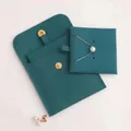 Dark green microfiber jewelry envelope pouch with golden snap and internal card - Dark Green; 6x6 cm Insert Card (No Logo)