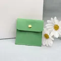 Light green suede jewelry pouch with gold snap button and fashion jewelry logo - Green; 6x6 cm Insert Card (No Logo)