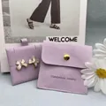 Light purple velvet jewelry envelope bag with card insert and bow earrings - Light Purple