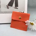 Orange micro-suede jewelry envelope pouch with golden snap button and handmade lettering - Orange-Red; 6x6 cm Insert Card (No Logo)