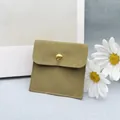 Olive green micro-suede jewelry pouch with golden snap button and handmade jewelry print - Matcha Green 6x6 cm Insert Card (No Logo)