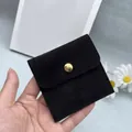 Black suede jewelry envelope pouch with gold snap button and handmade jewelry logo - Black 6x6 cm Insert Card (No Logo)