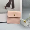 Pink microfiber jewelry envelope pouch with gold snap button for necklaces - Nude 6x6 cm Insert Card (No Logo)
