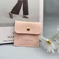 Pink microfiber jewelry envelope pouch with gold snap button for necklaces - Nude