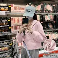 Sudadera con capucha y cremallera rosa claro para mujer con forro polar y corte corto - S / Rosa Cerezo con Forro Polar