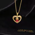 Close-up of golden graduation heart necklace with red stone and Class of 2026 engraving - Heart Red Stone Bear 2026 Style (I)