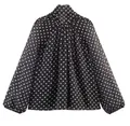 Schwarze Langarm-Polka-Dot-Bluse mit Vintage-Schleife und plissiertem Stehkragen - XS / Schwarze Punkte