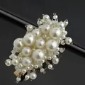 Elegant gold hair clip with clusters of cream pearls and faceted brown crystal beads - Crystal Pearl Starry