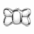 Close-up of polished silver bow-shaped clutch bag with sleek metallic mirror finish - Silver