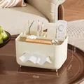 Creamy white gold tissue box with storage compartments for remote controls and stationery - Multi-functional Standard / Cream White Gold