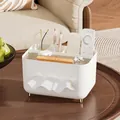 Multifunctional cream white tissue box with compartments and gold legs for desk storage - Multi-functional Standard / Pure White Gold