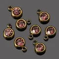 Eight circular gold stainless steel charms with multifaceted purple crystals for DIY jewelry - Gold-Light Purple