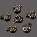 Set of 6 golden stainless steel pendants with purple round faceted birthstones - Gold-Purple