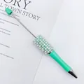 DIY beaded ballpoint pen in glitter mint green with luxury pearl and crystal rhinestones - Khaki Green