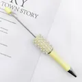 Pale yellow DIY beadable pen with rows of white pearls and sparkling rhinestones - Milky Yellow