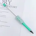 Creative DIY beadable pen in mint green with pearl and rhinestone accents - Light Green