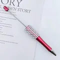 Glitter rose red DIY beadable pen with white pearls and sparkling rhinestone details - Glitter Red