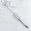 Silver metal DIY beadable pen with white faux pearls and sparkling crystal rhinestones - Silver