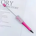 DIY beadable ballpoint pen in bright pink with sparkling glitter and faux pearl accents - Rose Red