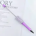DIY pearl and rhinestone decorative ballpoint pen with purple gradient and metallic tip - Pink Purple