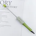 Light green sparkling DIY beadable pen with embedded white pearls and luxury rhinestones - Matcha Green