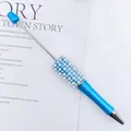 DIY beadable pen in bright blue finish with white pearls and sparkling rhinestones - Sapphire Blue