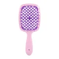Pink and purple hollow vent hair brush with ergonomic handle for wet hair styling - Bright Pink + Purple (8859C19)