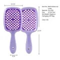 Purple hollow grid hairbrush for detangling and massage with long handle and ergonomic design - Purple (8859C20)