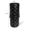 Cylindrical black PU leather makeup brush holder with rose gold rivets and quilt pattern - Rose Gold Rivet Full Bucket