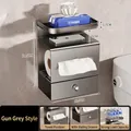 Gunmetal grey wall mounted tissue box with shelf and storage drawer for bathroom - Flagship-Roll Only-Closed Box / Gunmetal