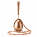 Detail of rose gold egg-shaped evening bag with beaded chain and leather wristlet strap - Small Ball Brown