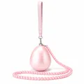 Detailed view of pink egg-shaped acrylic clutch with pearl strap and glossy shell finish - Small Ball Pink