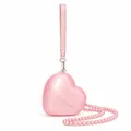 Pink heart-shaped shell evening clutch with decorative pearl chain and leather strap - Pink Hearts