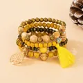 Bohemian multilayer beaded bracelet with tree of life pendant and yellow tassel - Yellow