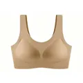 Nahtloser U-Ausschnitt Sport-BH in Beige mit breiten Trägern und festen Körbchen - S / Dunkelbeige