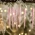 Set di 6 decorazioni natalizie a ghiacciolo rosa con glitter e cordini d'argento inclusi - 13cm / Rosa