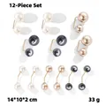 12-piece faux pearl brooch set with gold pins in white champagne and black tones - No. 58 12-Piece Set (Bag)