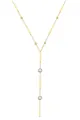 Elegant gold Y-shape tassel necklace with square bars and clear crystal accents - Geometric Bar with Zirconia Style (NC-2049G01)