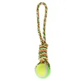 Dog cotton rope toy with tennis ball and handle for fetching and teething training - Green White Orange Tennis Ball Pull Rope No.3 (B10405)