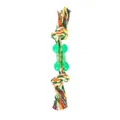 Durable cotton rope dog toy with green rubber bone and massage points for teeth cleaning - Multicolor Rubber Bone Rope No.10 (B10405)