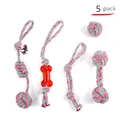 5-pack red green and white cotton rope dog chew toys with a rubber bone element - Assorted Mix 4 (B12306)