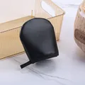 Soft black tanning mitt in PU leather with hanging loop and reinforced fabric edges - Upgraded Mini Finger Mitt / Black