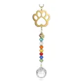 Rainbow crystal suncatcher with gold paw motif and multi-colored faceted beads for garden decor - Paw Print + Rainbow Crystal